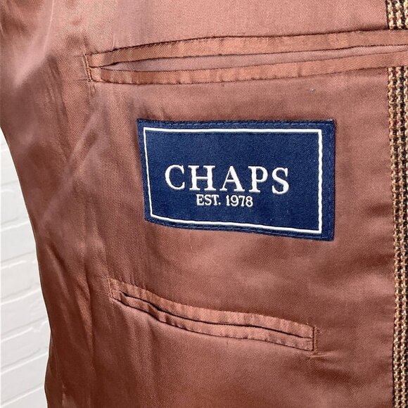 Chaps Blazer Men 46R Brown Red Houndstooth Lambswool Classic Career Jacket - Picture 7 of 15